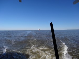 Big boat coming up channel