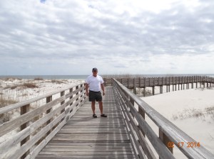 Gary on walkway to beach