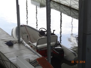 Little Touch in slip.  Gary needed to add a fuel filter